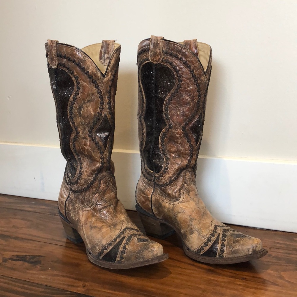 Corral Cognac and Brown Glitter Boots